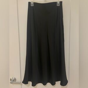 Black Satin Long Midi Skirt